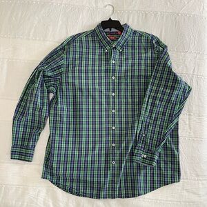 Izod Green and Blue Casual Button Down Shirt